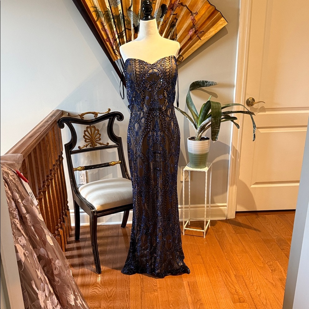 Vienna Prom Strapless Navy Blue Dress